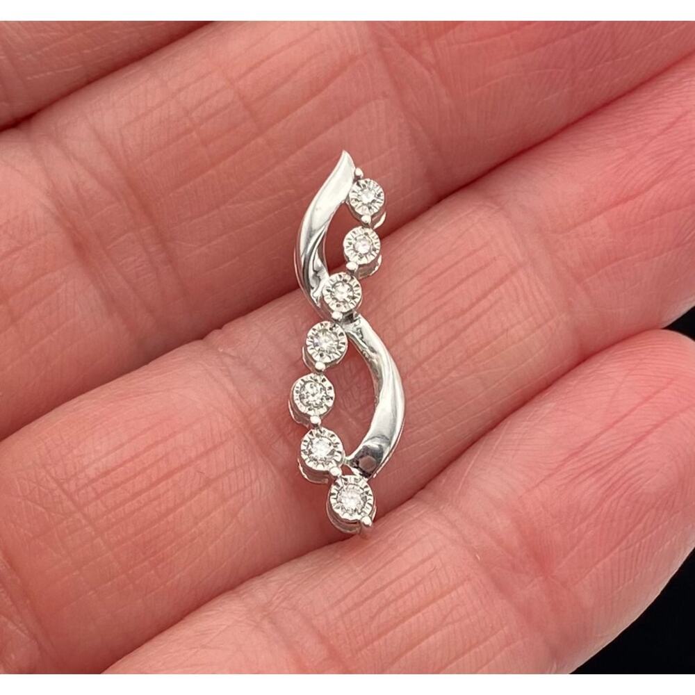 Sterling Silver Lab Grown Diamond Journey Pendant 925 S Curve 1" READ